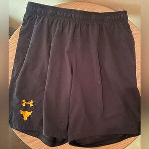 The Rock Under Armour Black Athletic Shorts with Gold Logo